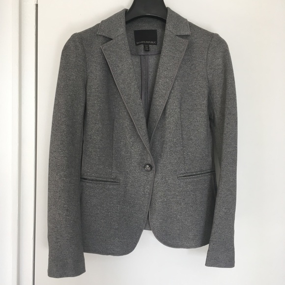 BANANA REPUBLIC Unstructured Stretch Knit Blazer - Heather Grey Wool Blend - Picture 3 of 6